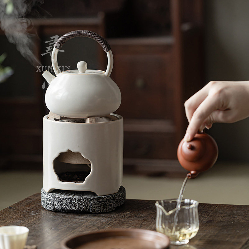 寻心苏打釉陶瓷提梁泡茶壶中式碳炉围炉煮茶家用木炭炉煮茶器套装,淘宝优惠券,粉丝福利购,淘宝优惠卷