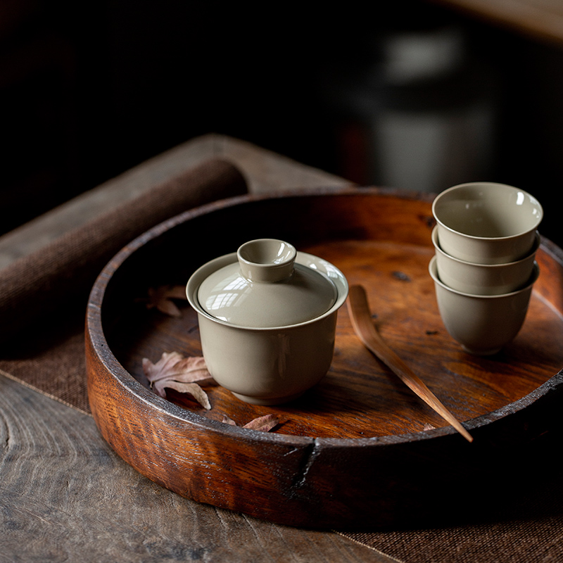 寻心复古草木灰小号盖碗家用陶瓷迷你茶碗中式功夫茶手抓具泡茶碗 - 图1