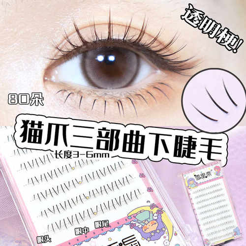 猫爪下睫毛假睫毛单簇女自然仿真分段透明梗三部曲雪里奈假睫毛书 - 图0