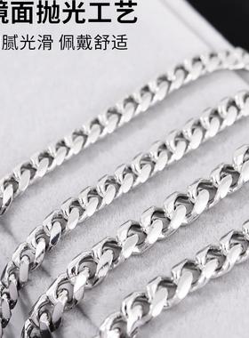 男古巴链马鞭链纯银项链男士粗款