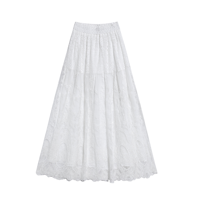 LUU桃喜儿/白色蕾丝半身裙a字女高腰设计感小众梨形身材法式显瘦