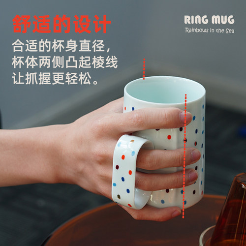飞形物 RingMug马克杯带盖办公室陶瓷咖啡水杯子景德镇情侣礼物行 - 图1