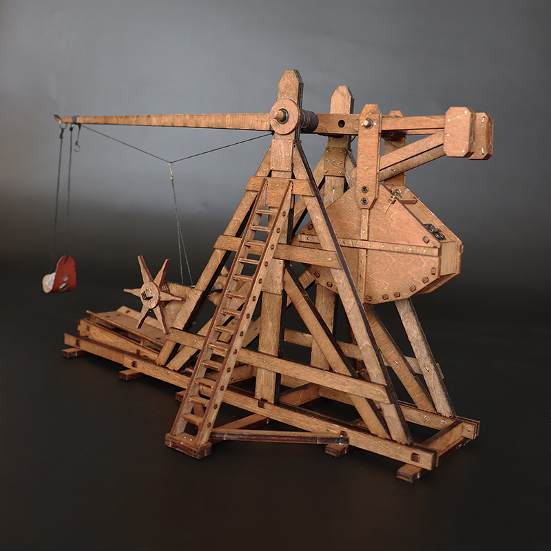 新款配重式投石机欧洲中世纪复古战车木质拼装模型玩具男孩礼物摆 - 图0