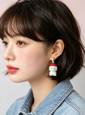 桃悸原创设计红帽可爱小狗秋冬少女感耳环女小众设计感耳钉耳饰