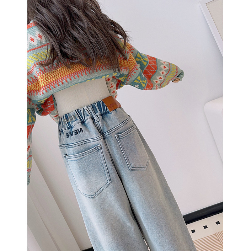 女童加绒牛仔裤秋冬25新款中大童直筒阔腿裤初中生冬季一体绒裤子,淘宝优惠券,粉丝福利购,淘宝优惠卷