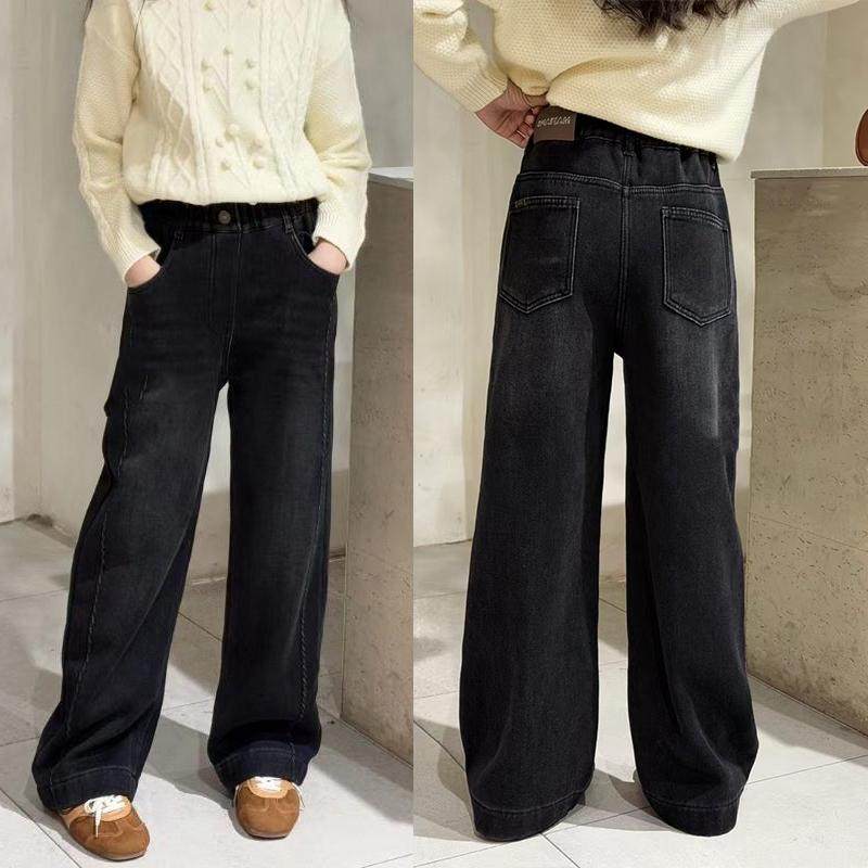 冬款女童一体绒牛仔阔腿裤2025新款中大童韩版女孩加绒保暖长裤子,淘宝优惠券,粉丝福利购,淘宝优惠卷