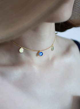 choker天然水晶纯银流苏月亮项链