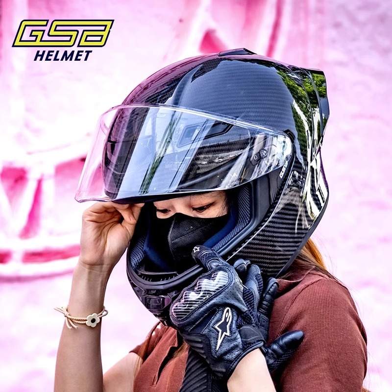 GSB碳纤维摩托车头盔RC5玻璃钢全覆式机车大尾翼头盔骑行全盔 - 图0