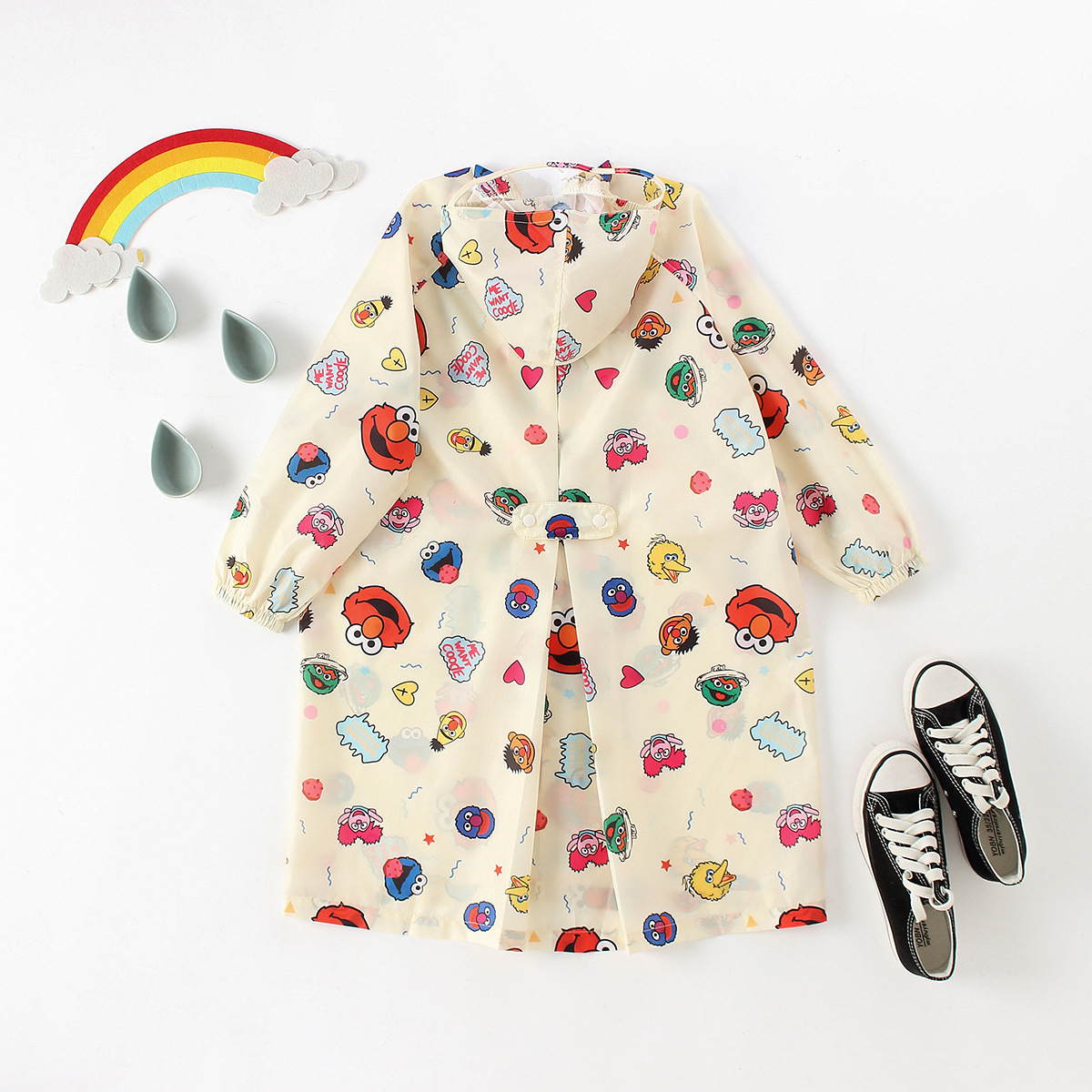 Children's raincoat with schoolbag bit zipper one-piece - 图0