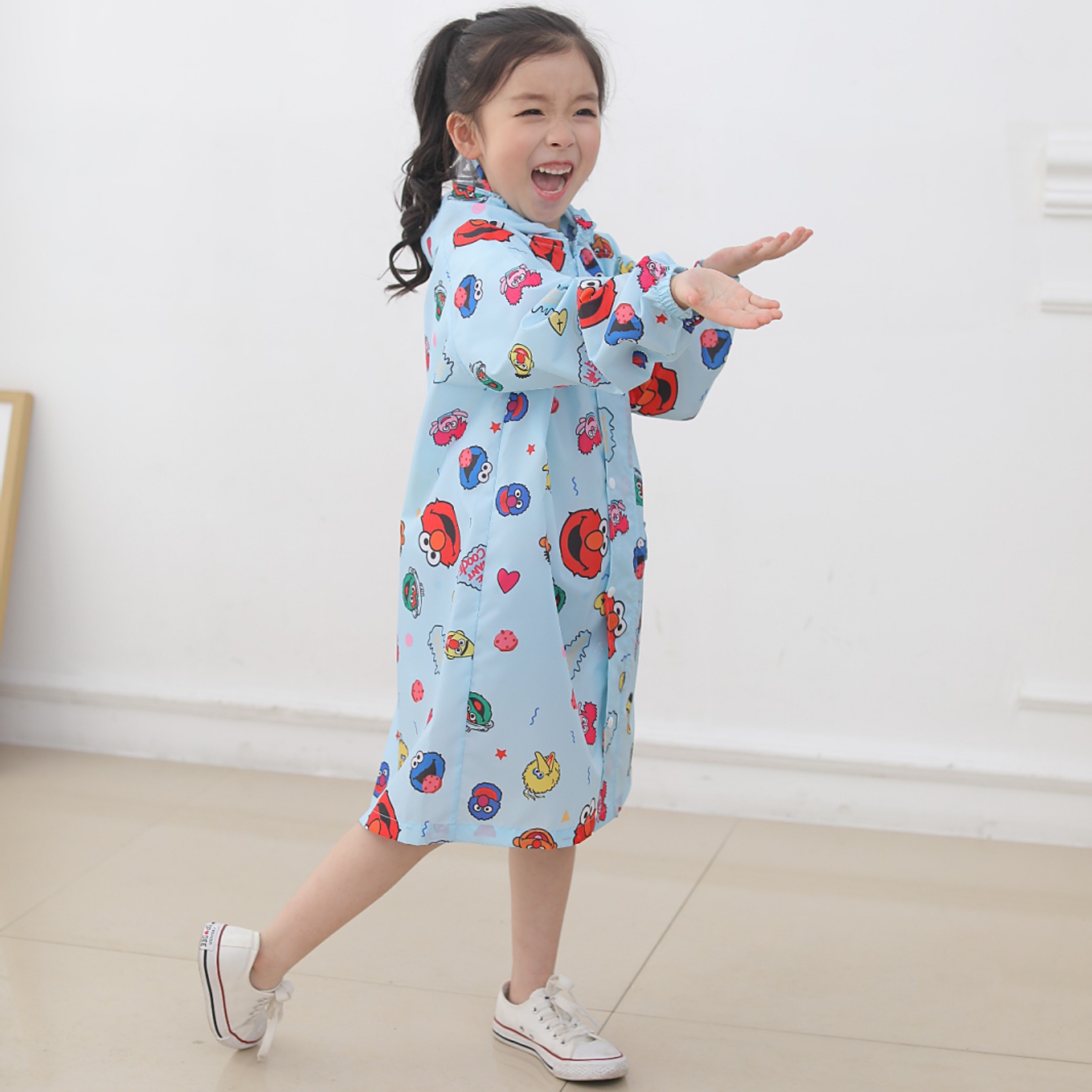 Children's raincoat with schoolbag bit zipper one-piece - 图1