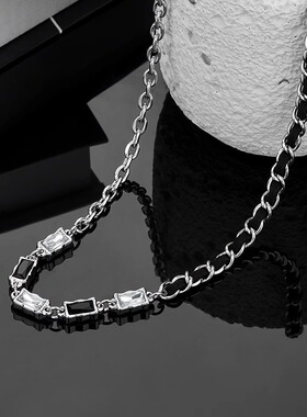 2025新款黑白锆石黑色绳子拼接项链女小众简约风高级感手链男配饰