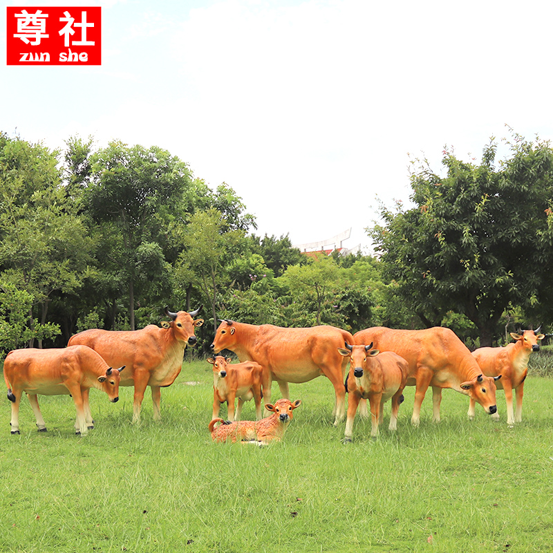 玻璃钢仿真大号黄牛雕塑户外公园农场牛肉店奶牛模型装饰动物摆件 - 图1