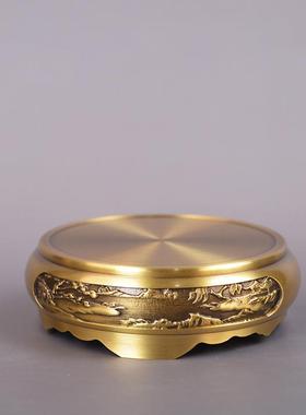 宏达 全黄铜浮雕山水铜底座 玄关葫芦底托香炉底座铜器礼品摆件