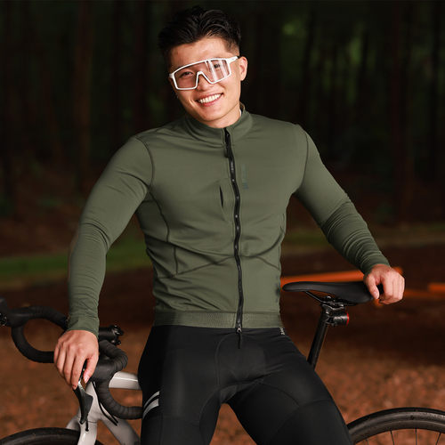 沃萨维公路车秋冬抓绒保暖山地自行车骑行服长袖加绒外套男5-15度 - 图0