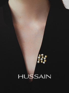 赫生HUSSAIN淡水珍珠方形胸针