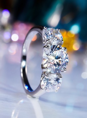 莫桑石三生三世钻戒三钻个性