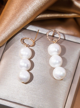 银镀金天然淡水珍珠复古耳环