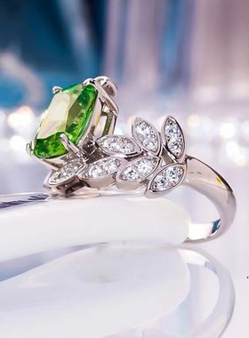 D色莫桑石树叶苹果绿戒指