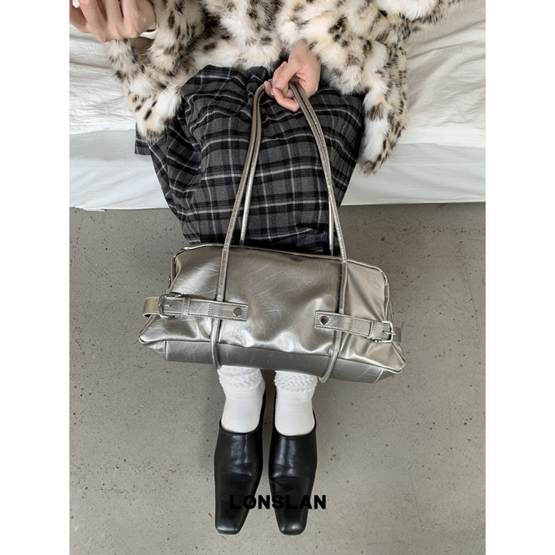 Lonslan BAG 2024WINTER小众设计腋下休闲包银色保龄球枕头包,淘宝优惠券,粉丝福利购,淘宝优惠卷