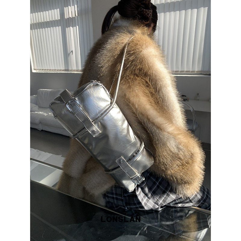 Lonslan BAG 2024WINTER小众设计腋下休闲包银色保龄球枕头包,淘宝优惠券,粉丝福利购,淘宝优惠卷