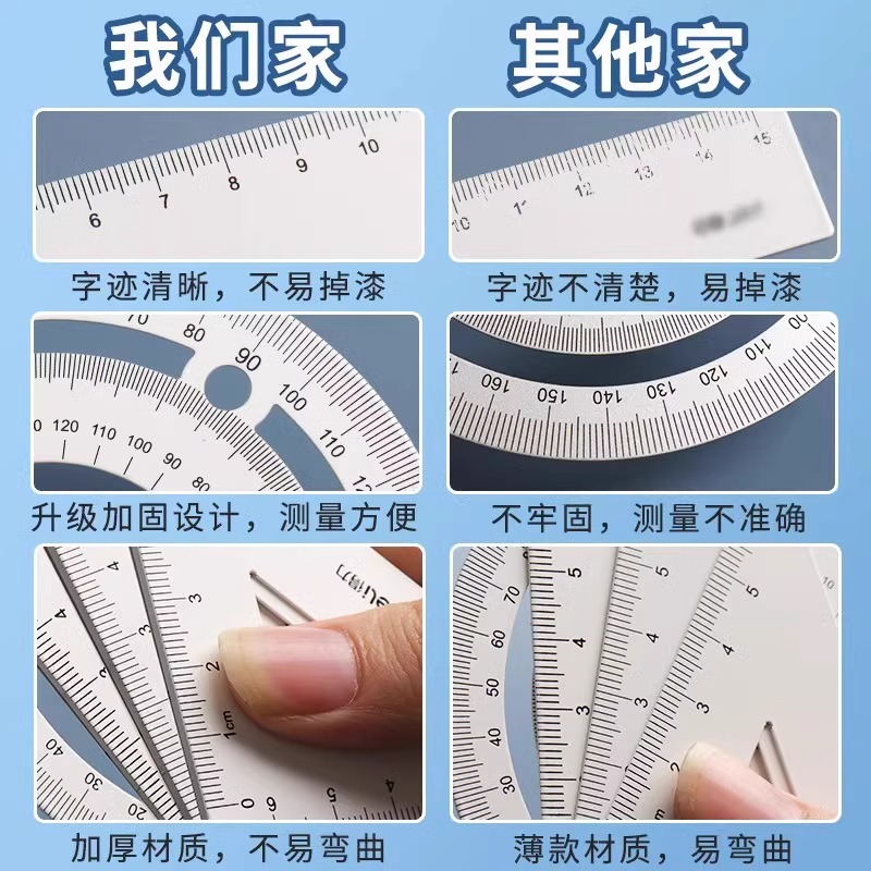 得力小学生三角尺金属定制套尺学生专用开学毕业礼物儿童一二年级铝合金多功能量角器直尺三角板考试套装尺子