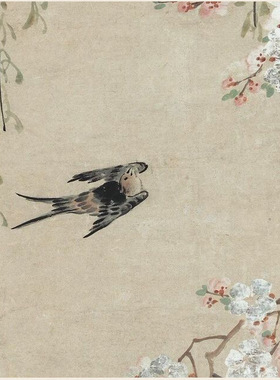 11清李禅《桃花柳燕图》国画花鸟