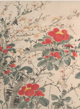 陈淳花卉图卷书画真迹高清绢布微