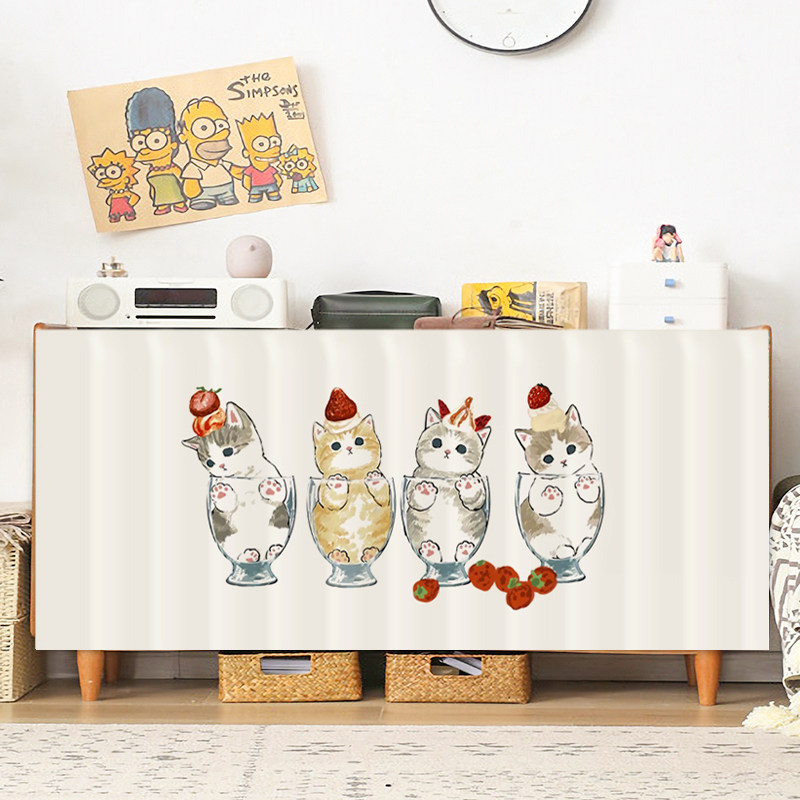 卡通猫咪帘子遮挡杂物柜子防尘帘魔术贴橱柜门帘拉帘置物架遮丑布,淘宝优惠券,粉丝福利购,淘宝优惠卷