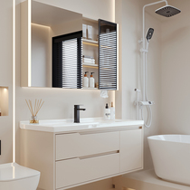 New Cream Wind Oak Wood Bath Cabinet Ceramic Integrated Basin Combined Hand Wash Pool Washbasin Cabinet Washroom Washroom Toilet