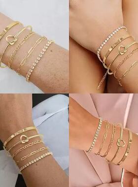 亚马逊不锈钢手链5件套装叠戴费加罗时尚手镯真空电镀个性手链女