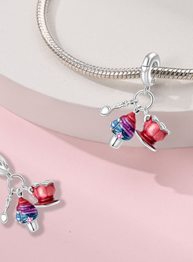 风格手链珠子铜镀s925银下午茶-草莓蛋糕三件套水果点心系列