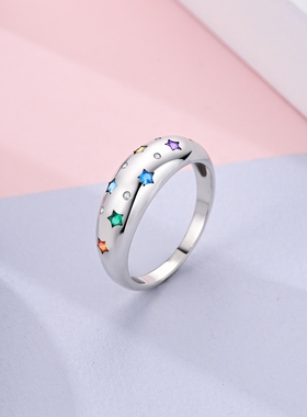 2024新品原创设计白铜镀银潘家风格璀璨星夜戒指神秘星空系列