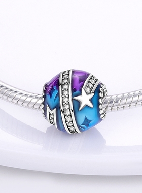 潘家风格夜光星月固定夹隔离珠卡扣DIY吊饰配件手链镀925银饰品