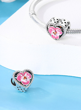 白铜镀银925 2023新款 蝴蝶花朵螺纹安全珠固定夹卡扣串饰 潘家珠