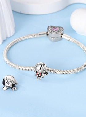 2024热销款新品潘家风格珠子纯银粉色摩卡壶吊饰人物与生活系列