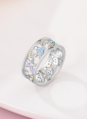 2024新品爆款原创设计铜镀银宽面戒指-欢乐海洋世界戒指