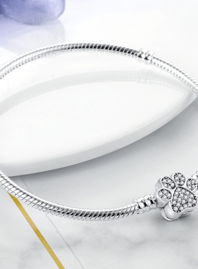 潘家风格手链DIY吊饰珠子饰品 铜镀S925猫咪爪印蛇骨链基础链新款