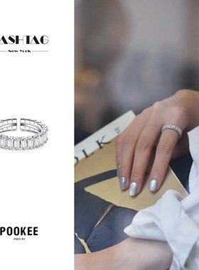 白金方钻锆石开口戒指小众