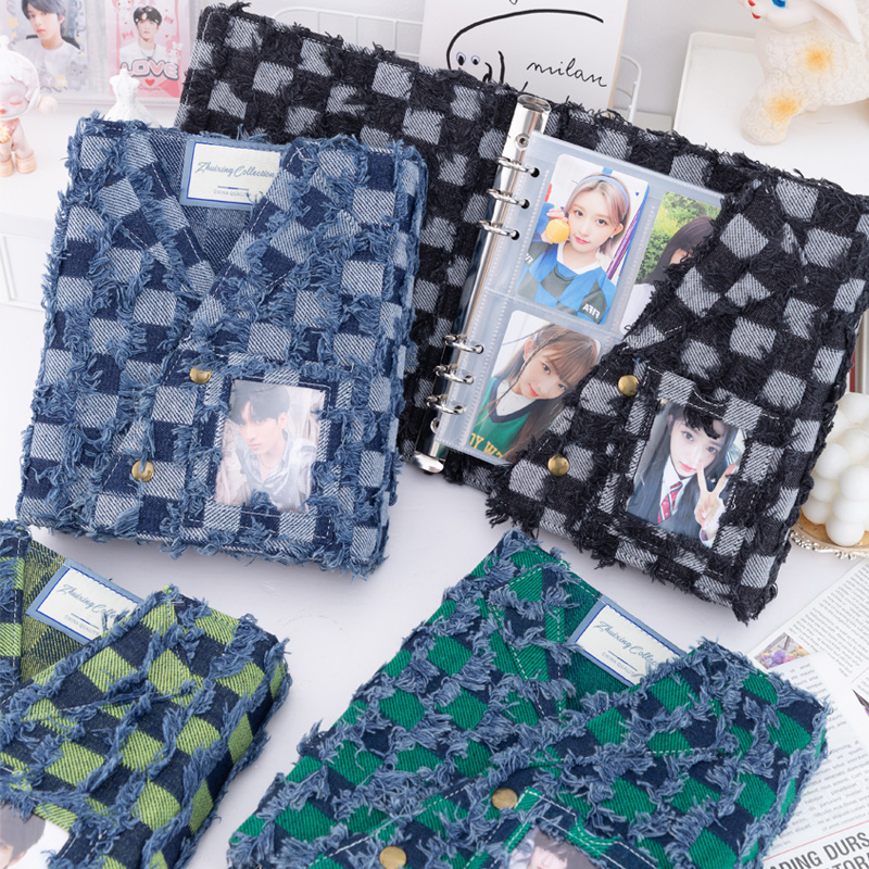 四宫格卡册棋盘格牛仔小卡收纳册拍立得磁吸相册3寸活页加厚内页追星收纳爱豆专辑小卡卡册a6卡册内页 - 图1