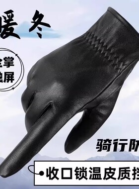 皮手套男士触屏冬季户外防风皮绒防水加绒小羊皮加厚手套山羊绵羊