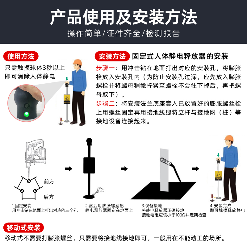 专票创来本安型工业人体静电接地释放器消除器加油站卸油罐区装置 - 图3