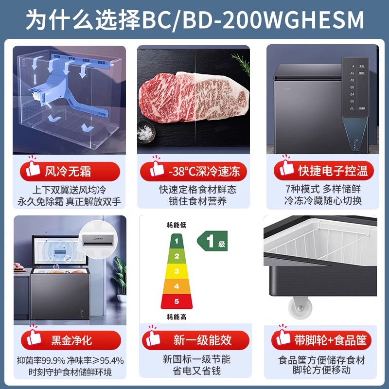 海尔冰柜风冷无霜家用小型超低温冷冻冷藏一级海鲜冷柜200/241升 - 图1