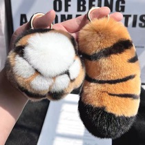 Cute Ins Otters Rabbit Fur Tiger Tail Bag Pendant Cartoon Plush Suede Leather Grass Car Hang Accessories Bag Key Buckle