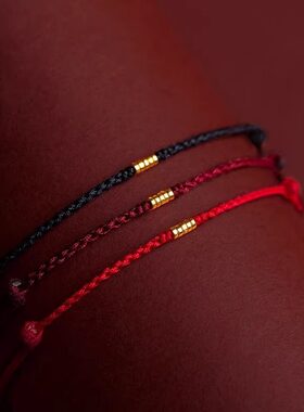 好运招财红绳手链本命年红绳去霉运镀黄金脚链绳男女转运珠