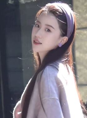 巨显白紫色绒面宽边针织发箍女2026款秋冬韩系高颅顶压发头箍发饰