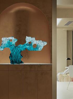 现代样板房轻奢雕塑摆件透明树脂太湖石酒店客厅玄关桌面软装饰品