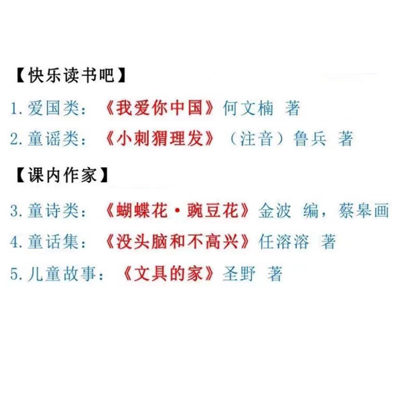 我爱你中国何文楠著爱国类小刺猬理发鲁兵著快乐读书吧一年级下册童诗类蝴蝶豌豆花金波编蔡皋画没头脑和不高兴文具的家圣野注音版 - 图0