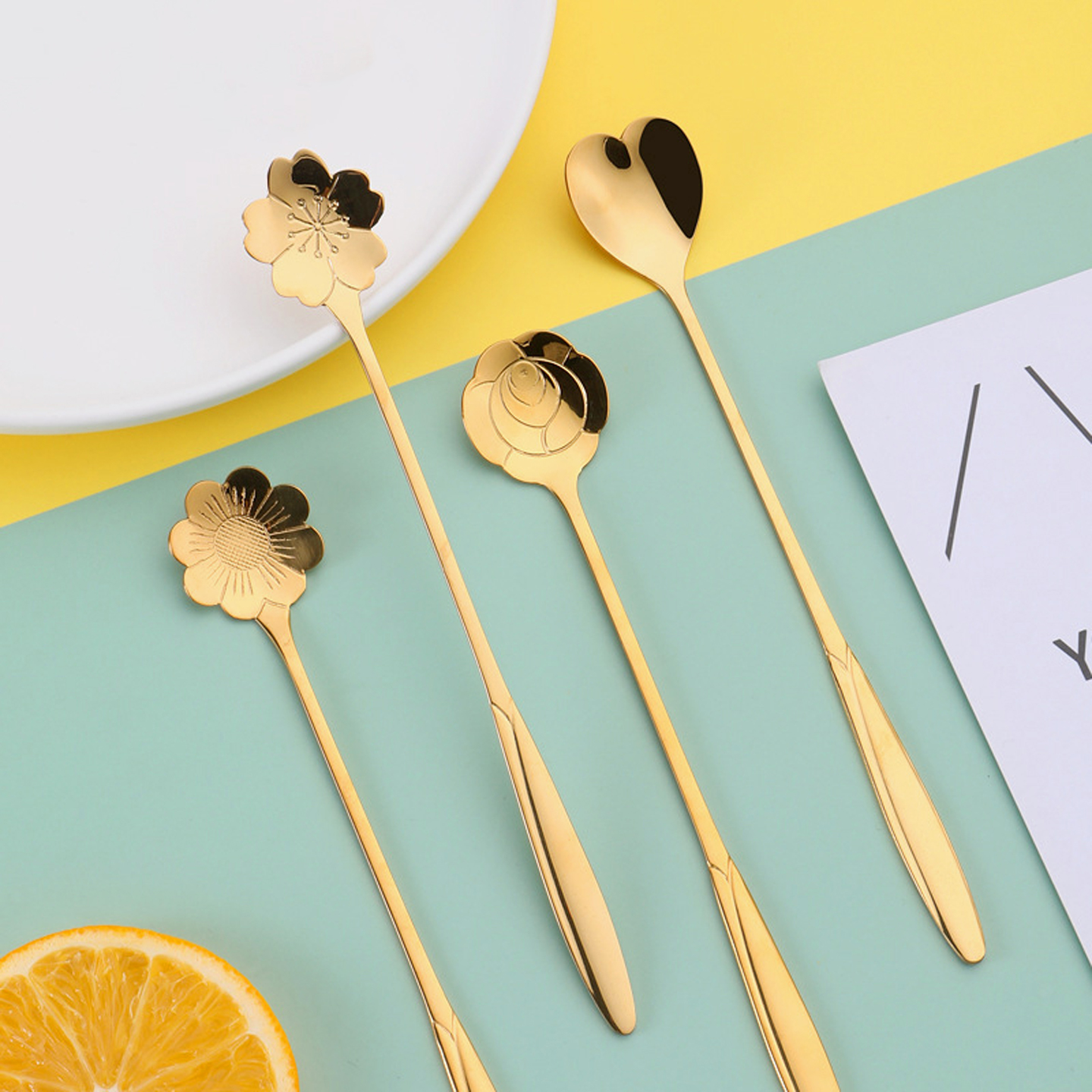 MOLA.Tea.勺子304不锈钢花朵创意樱花长柄冰勺咖啡搅拌勺 | 茶利 - 图0