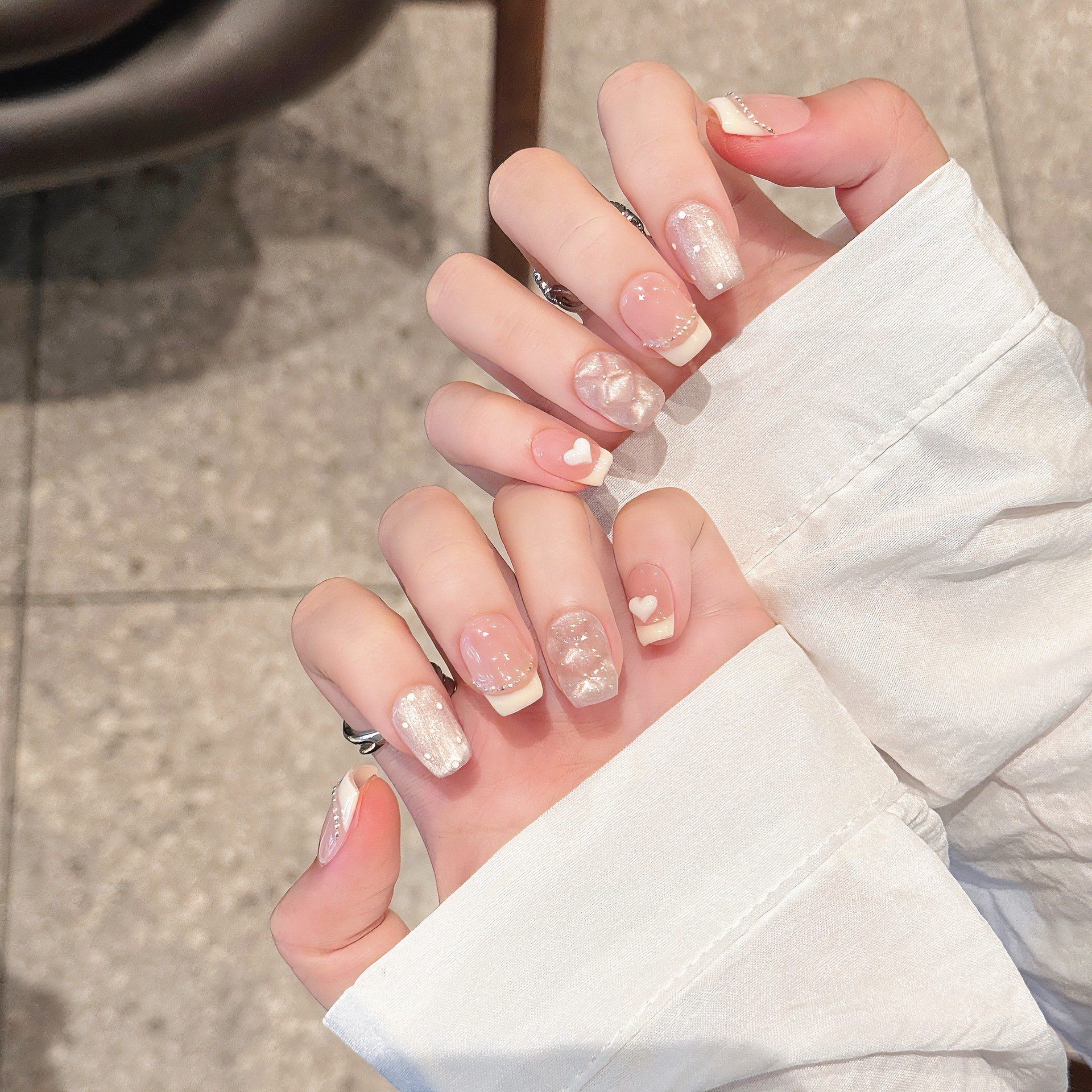 纯手工穿戴甲奶油小香法式气质波点猫眼温柔千金高级感可拆卸美甲,淘宝优惠券,粉丝福利购,淘宝优惠卷