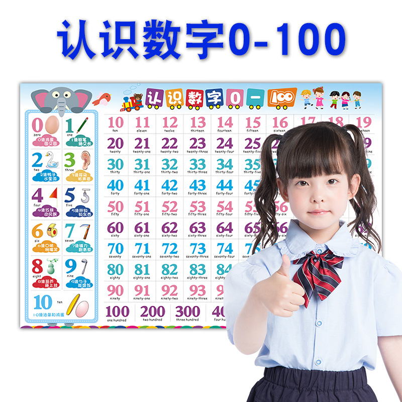 儿童学认0 1到100数字挂图墙贴学习神器幼儿园宝宝认识识数百数表 - 图0